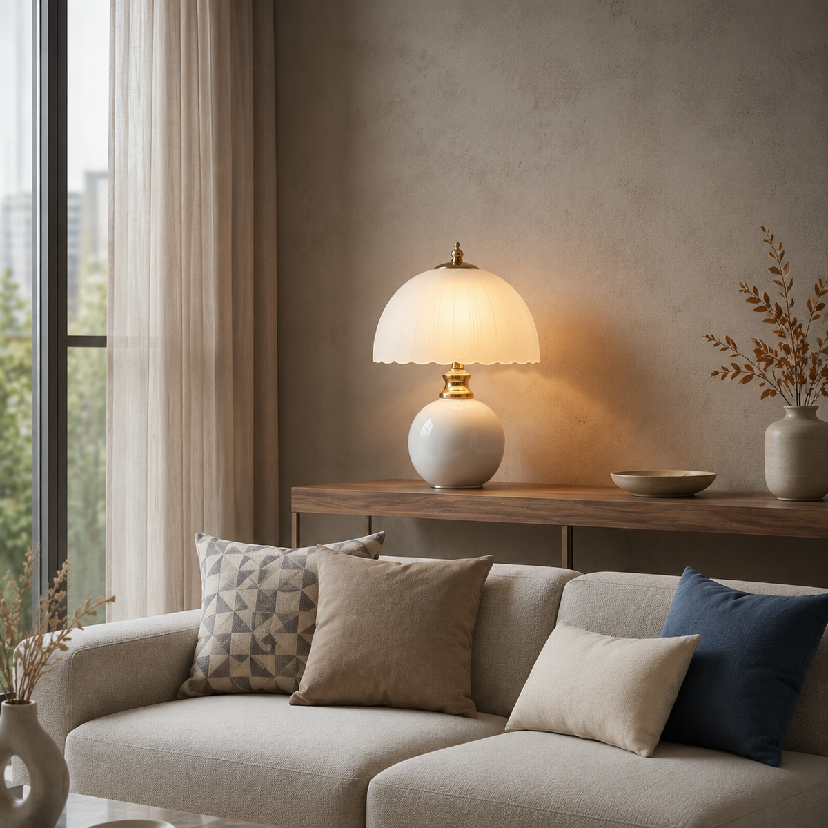Table Lamp | Half Dome Ceramic Base And Glass Shade, Integrated LED, Pink 5