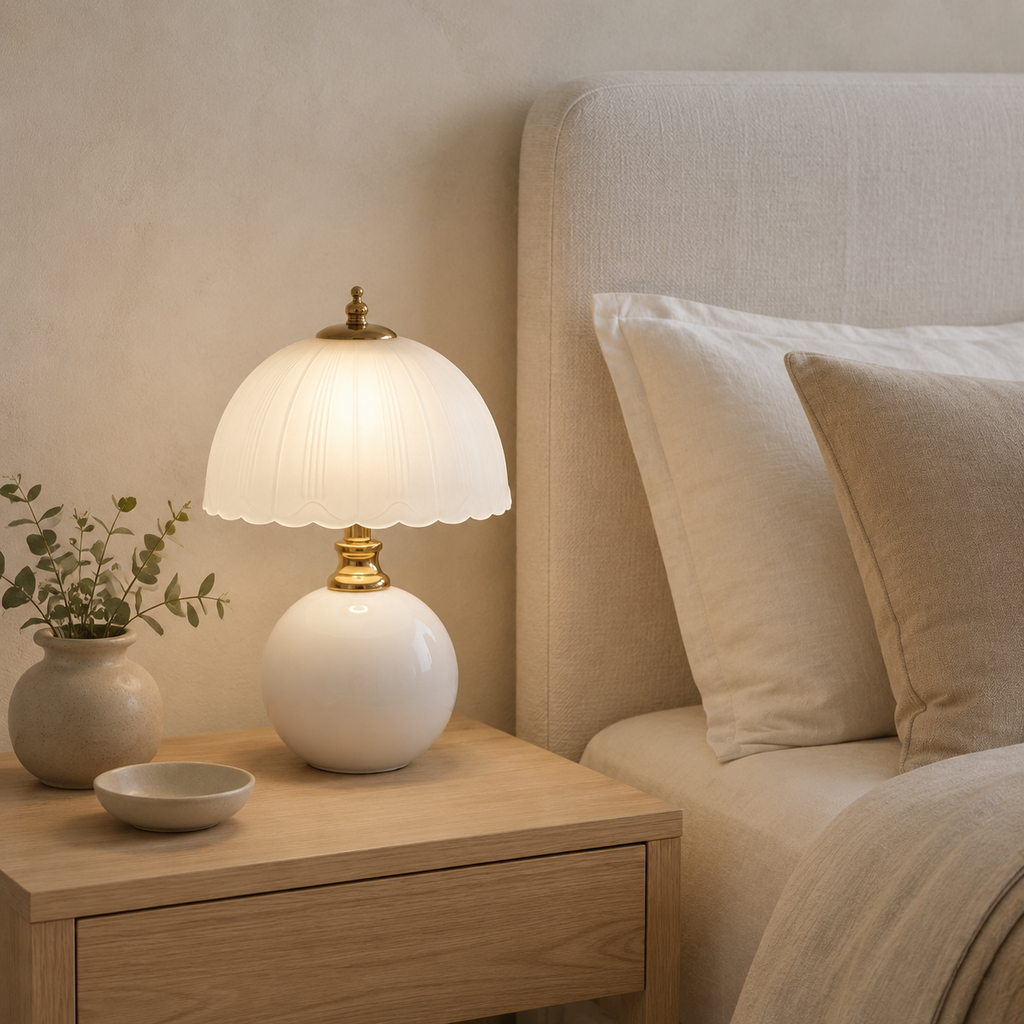 Table Lamp | Half Dome Ceramic Base And Glass Shade, Integrated LED, Pink 6