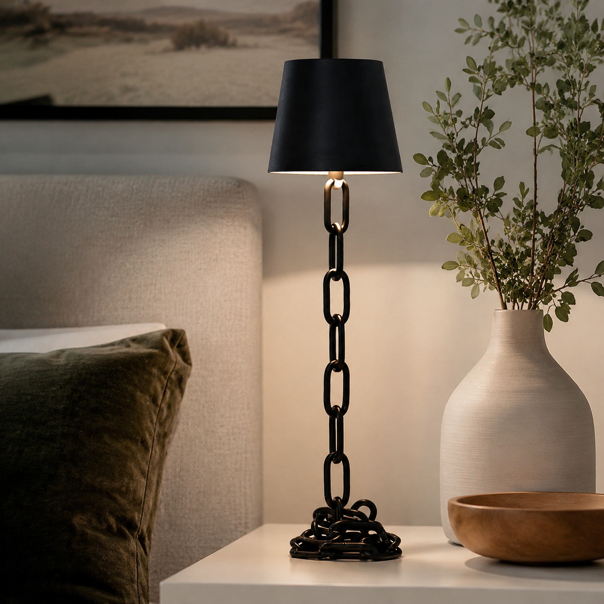 Table Lamp | Rechargeable Chain Link Touch LED Light, Metal, Black 0