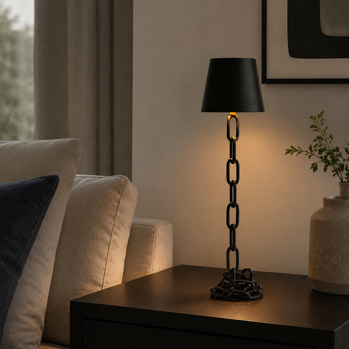 Table Lamp | Rechargeable Chain Link Touch LED Light, Metal, Black 1