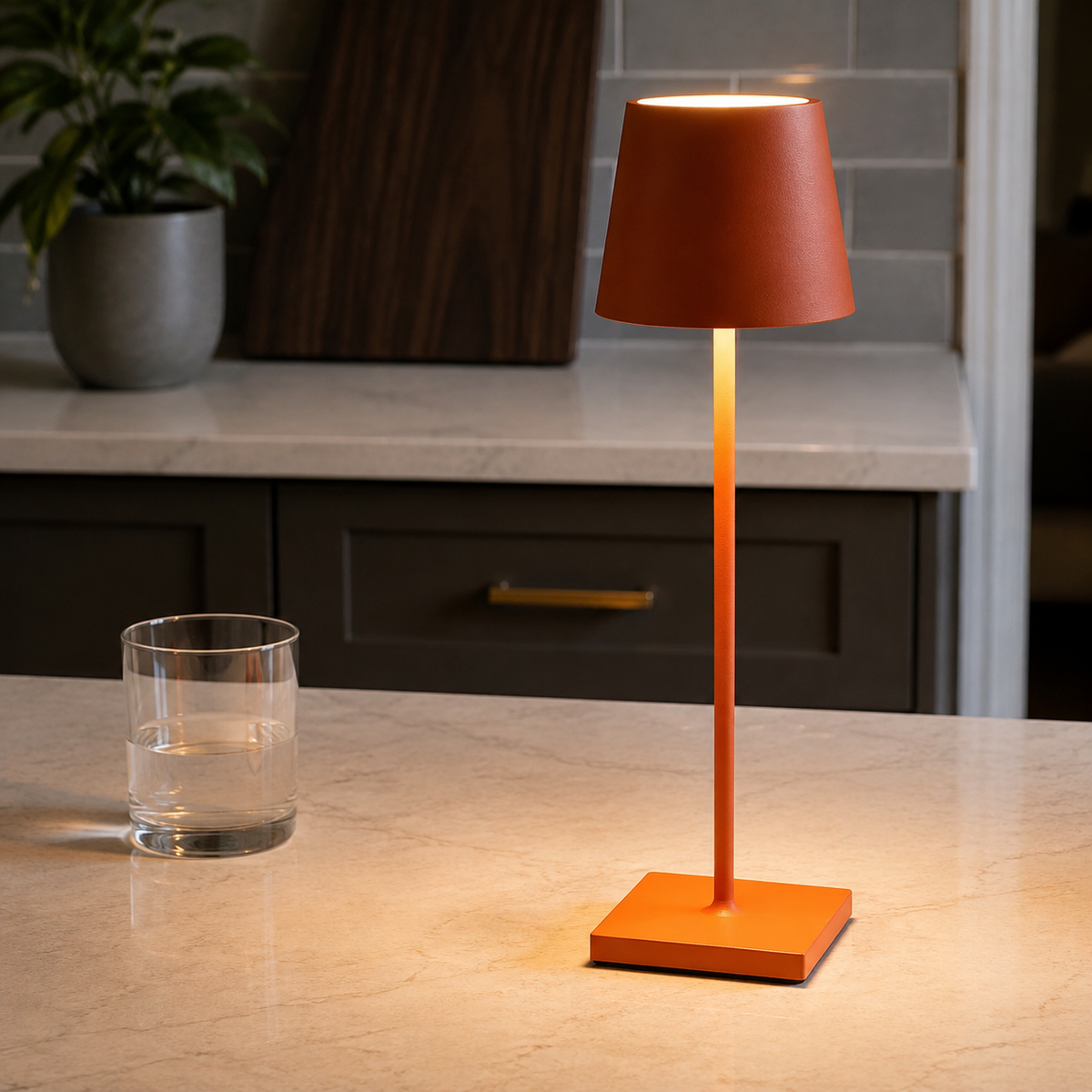 Table Lamp | Rechargeable Touch Control Cordless Light, Metal, Red 0