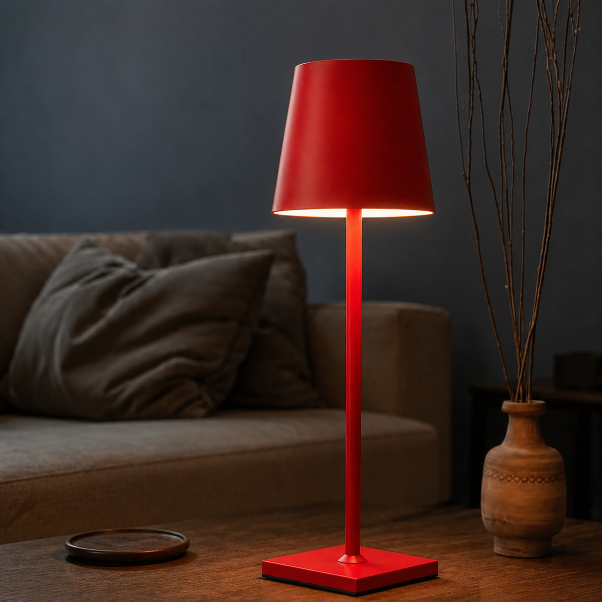 Table Lamp | Rechargeable Touch Control Cordless Light, Metal, Red 1