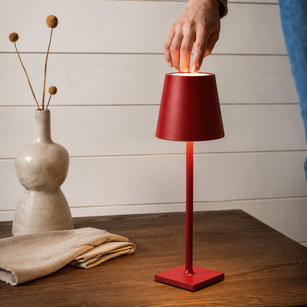 Table Lamp | Rechargeable Touch Control Cordless Light, Metal, Red 2