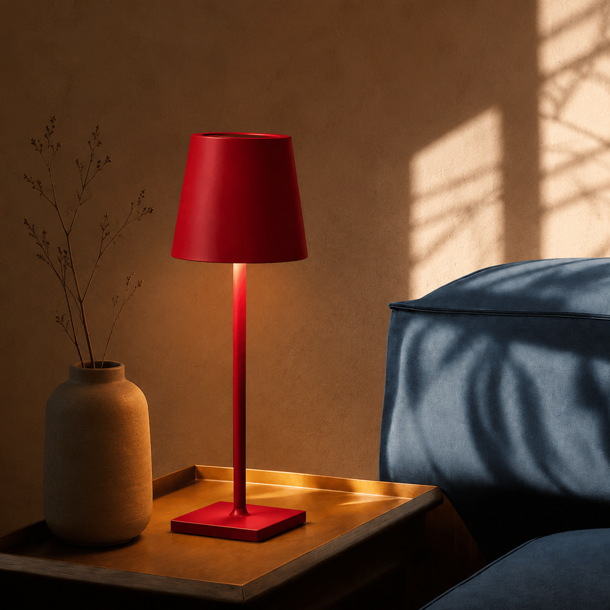 Table Lamp | Rechargeable Touch Control Cordless Light, Metal, Red 3
