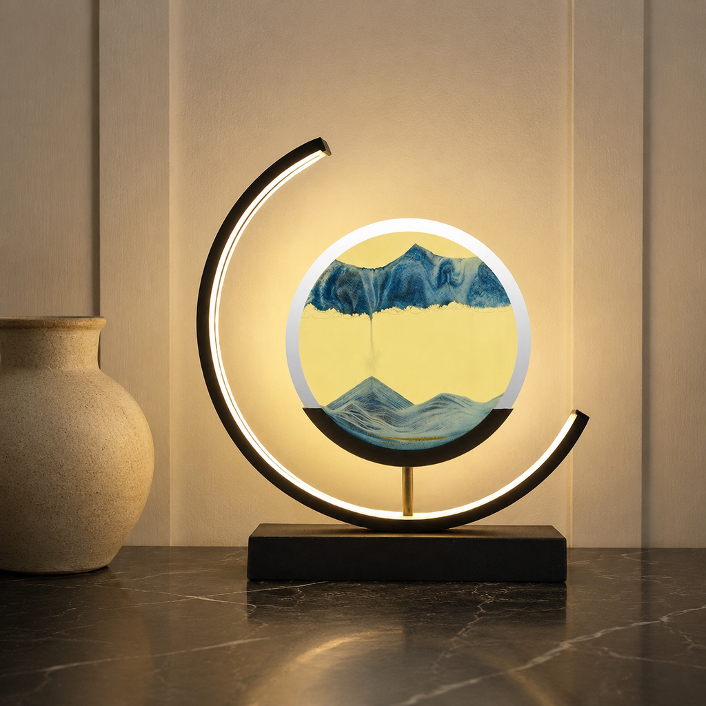 Table Lamp | Rotating Quicksand Art Light, Acrylic And Iron, Warm White 15