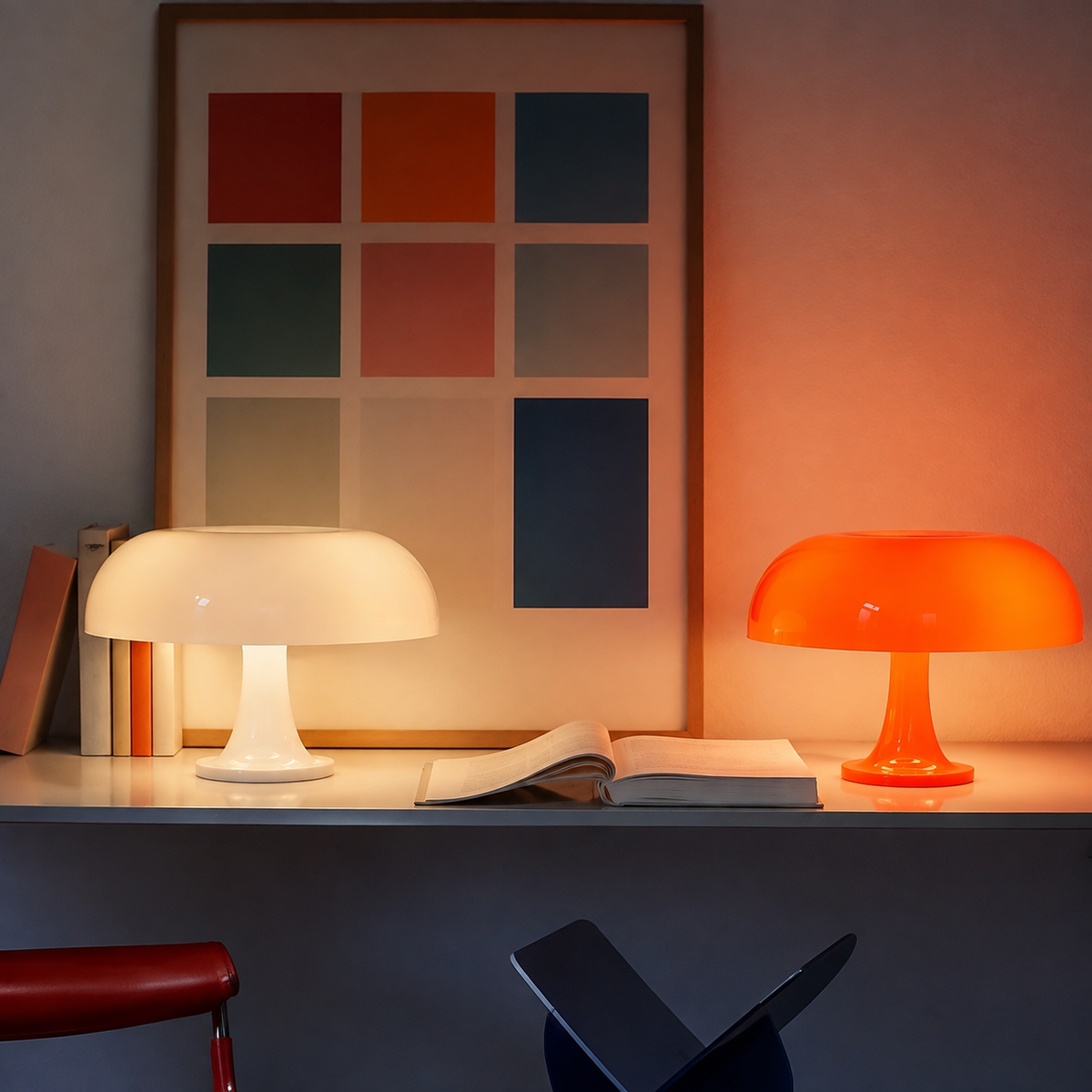 Table Lamp | Scandinavian Mushroom Design, Plastic Dome Shade, White 2