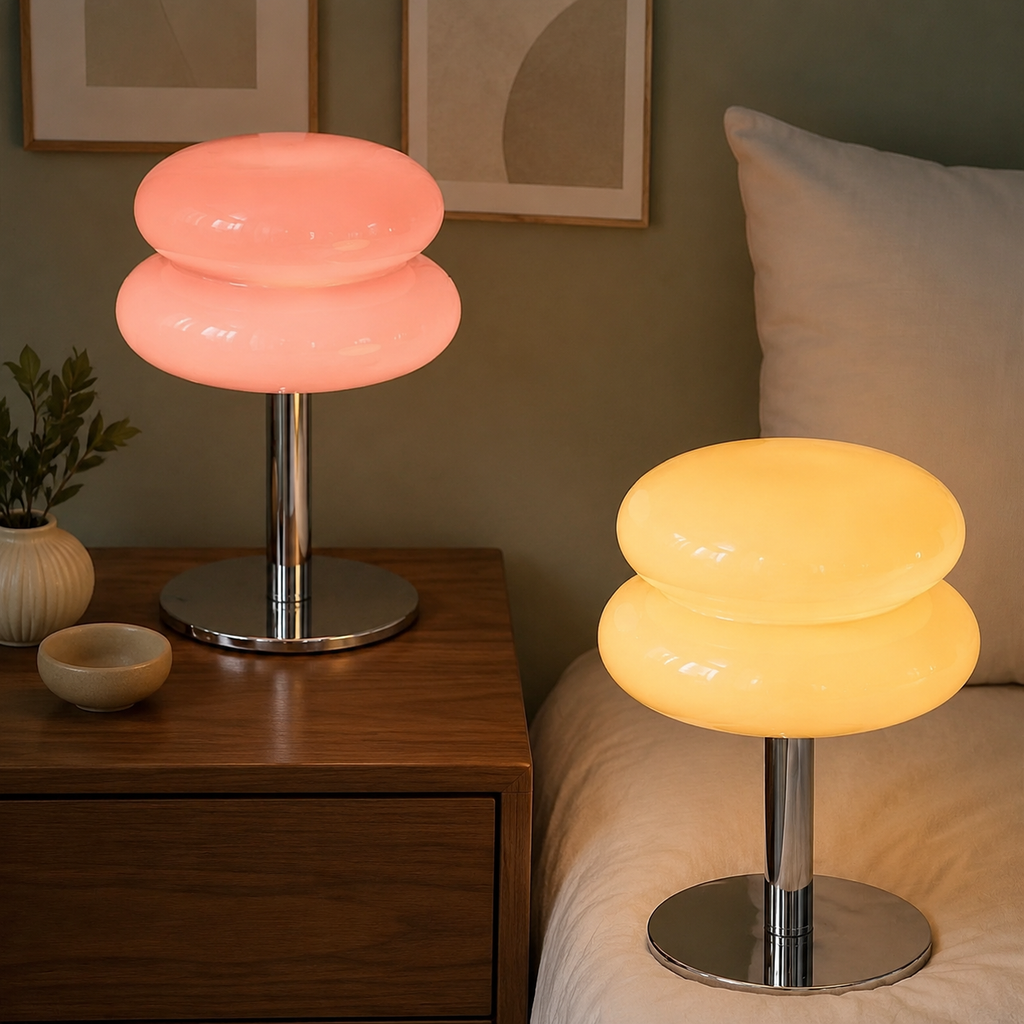 Table Lamp | Sculptural Glass Shade, Polished Metal Base, Orange 1