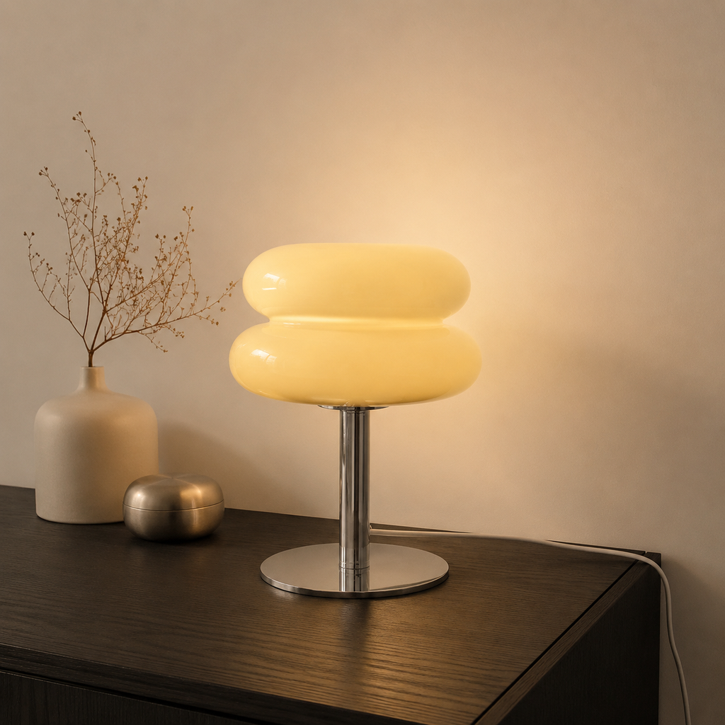 Table Lamp | Sculptural Glass Shade, Polished Metal Base, Orange 10