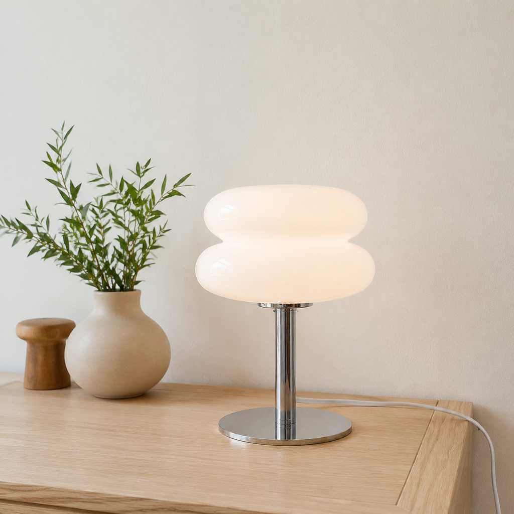 Table Lamp | Sculptural Glass Shade, Polished Metal Base, Orange 2