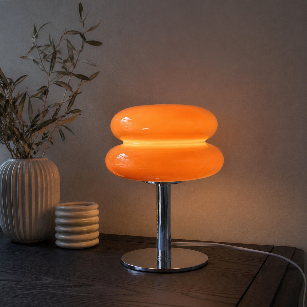 Table Lamp | Sculptural Glass Shade, Polished Metal Base, Orange 3