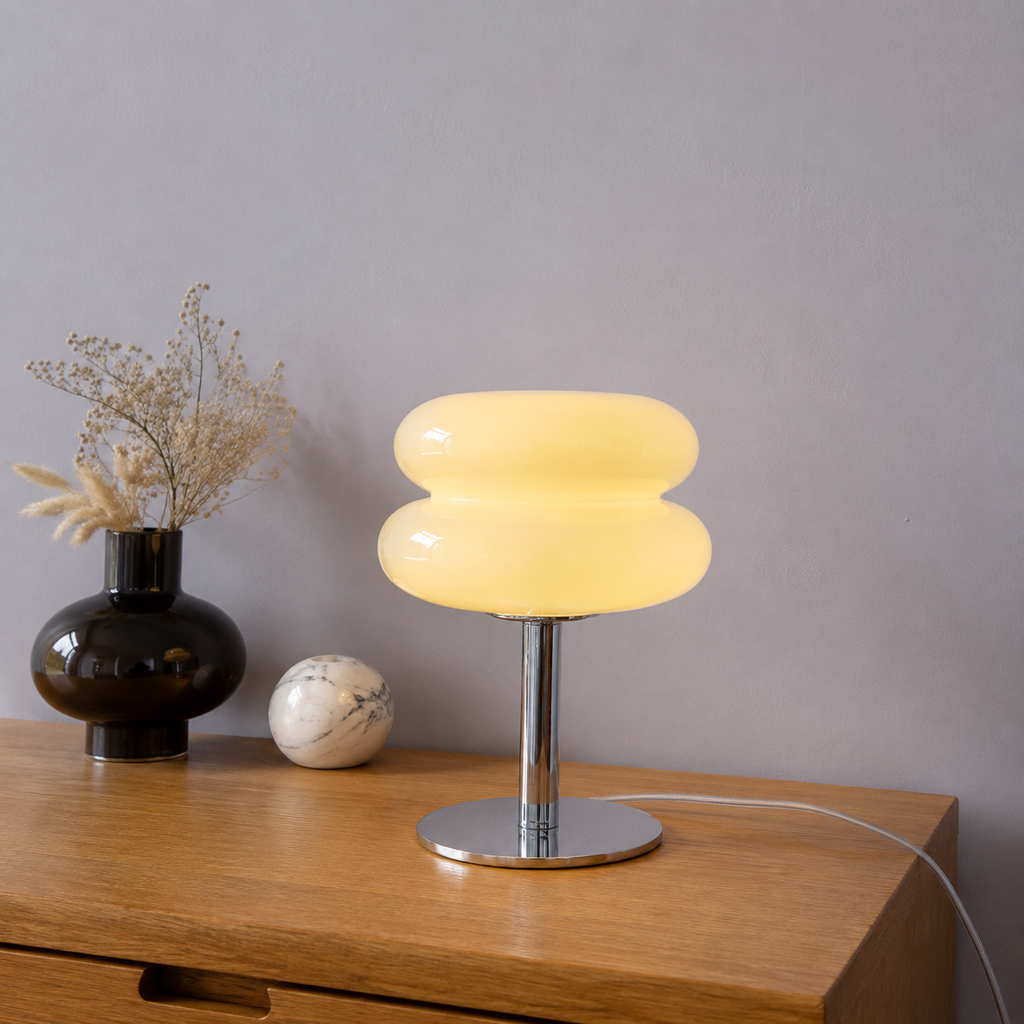 Table Lamp | Sculptural Glass Shade, Polished Metal Base, Orange 4