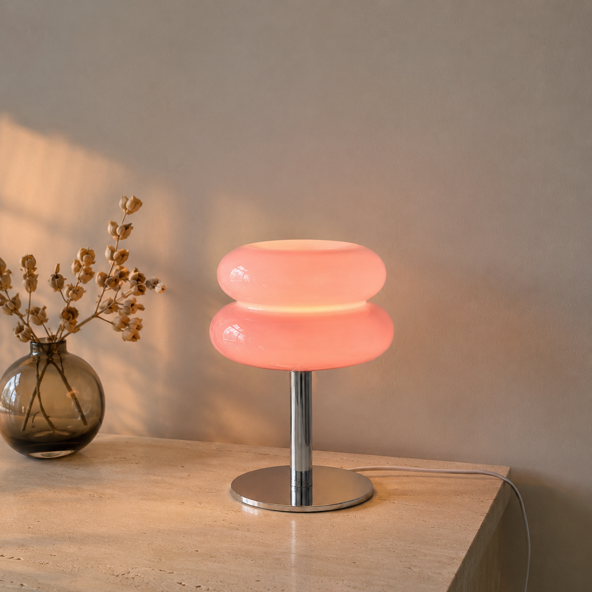 Table Lamp | Sculptural Glass Shade, Polished Metal Base, Orange 5