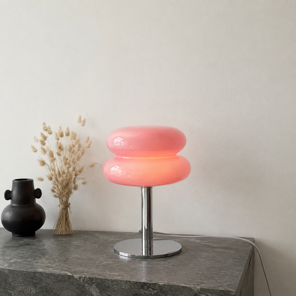 Table Lamp | Sculptural Glass Shade, Polished Metal Base, Orange 7