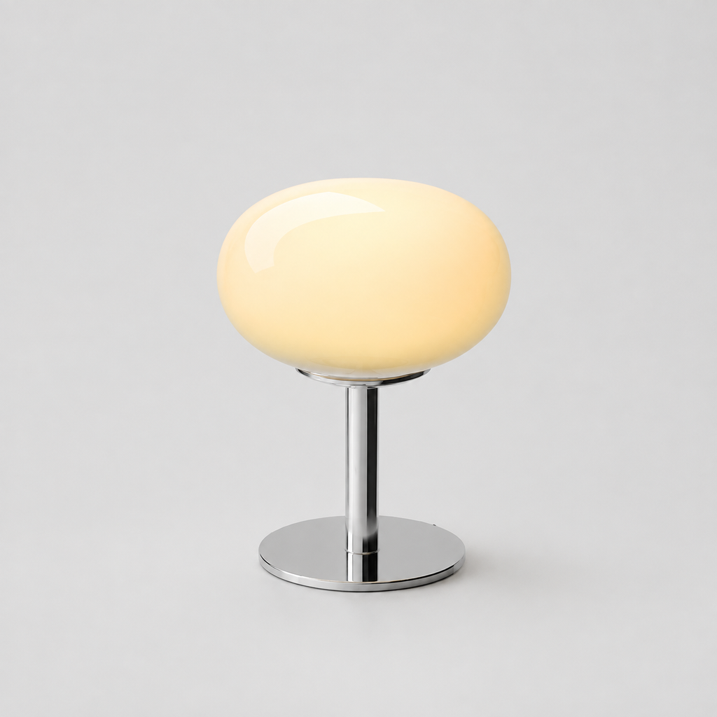 Table Lamp | Sculptural Glass Shade, Polished Metal Base, Orange 8