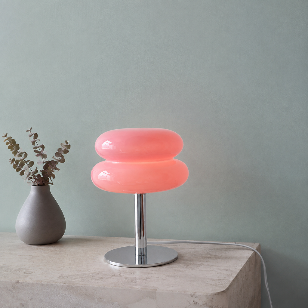 Table Lamp | Sculptural Glass Shade, Polished Metal Base, Orange 9