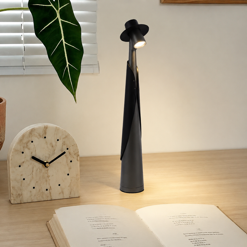 Table Lamp | Sculptural Hat-Shaped Touch Light, Rechargeable LED 0
