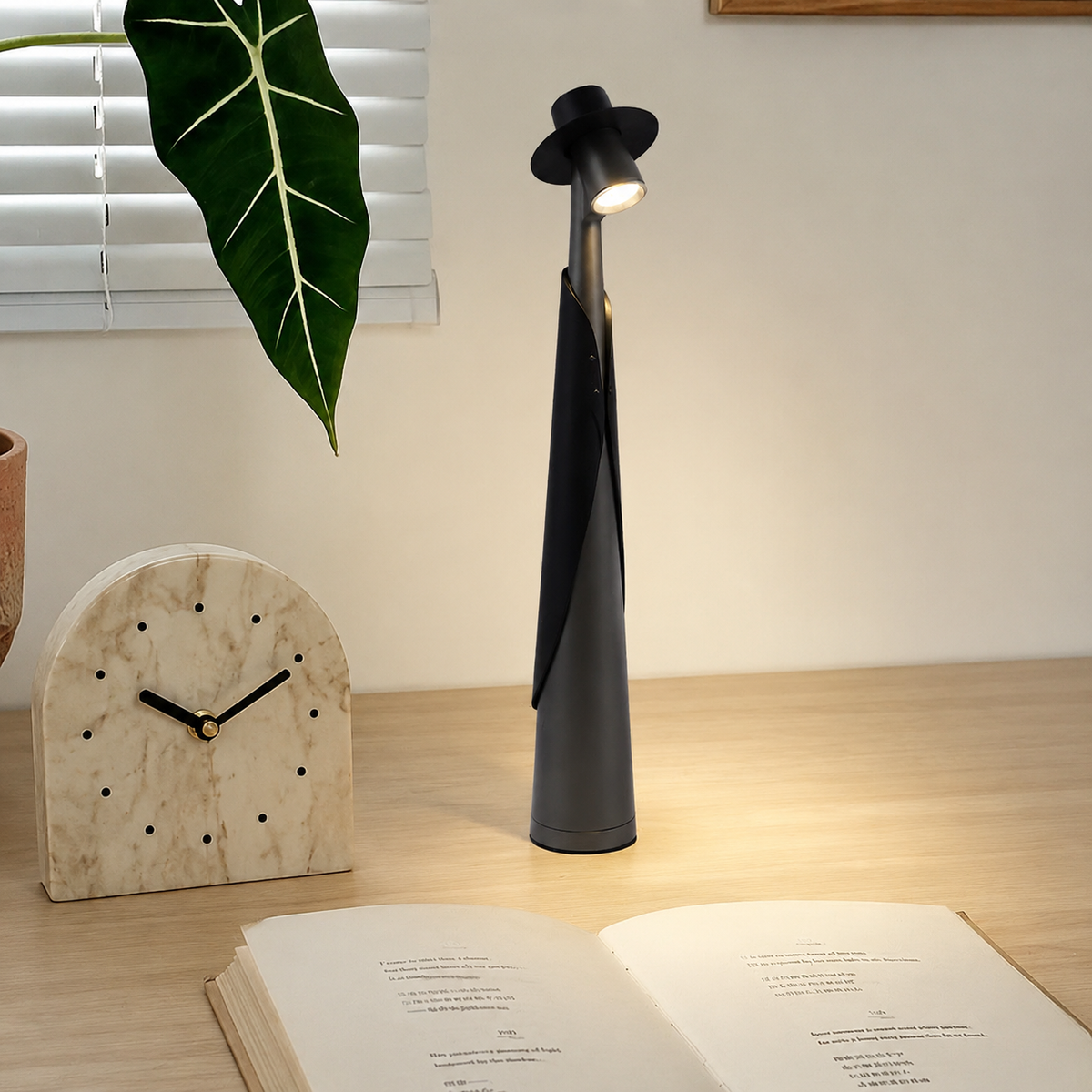 Table Lamp | Sculptural Hat-Shaped Touch Light, Rechargeable LED 0