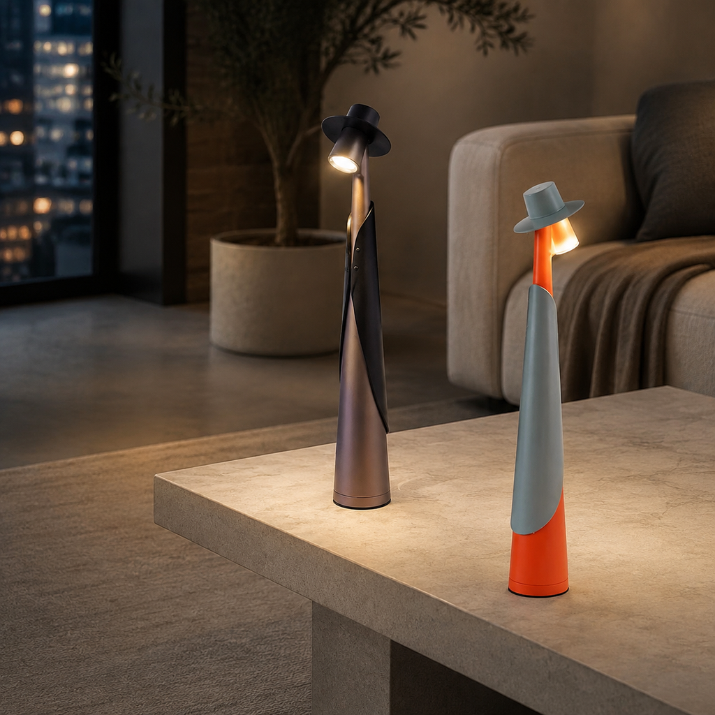 Table Lamp | Sculptural Hat-Shaped Touch Light, Rechargeable LED 1