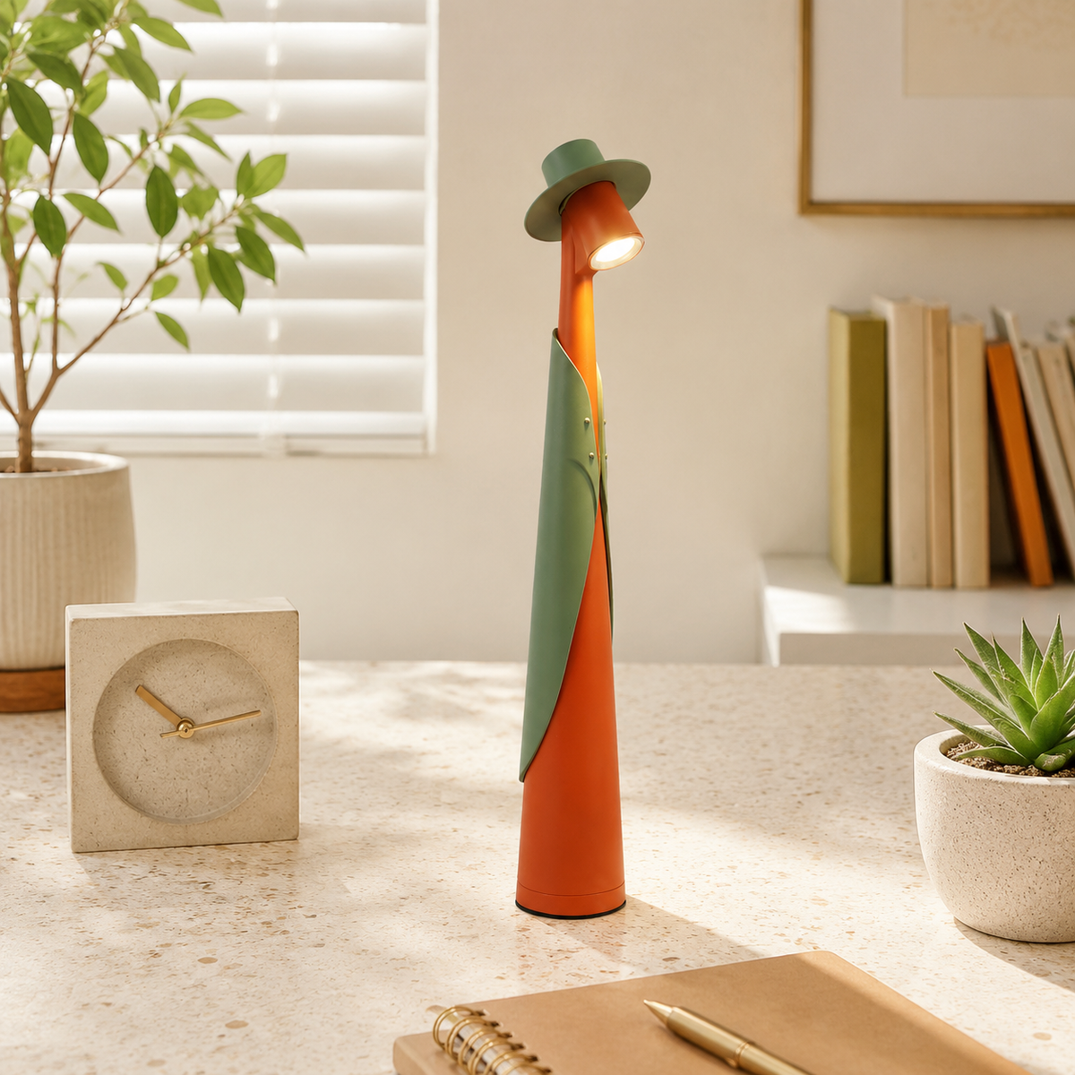 Table Lamp | Sculptural Hat-Shaped Touch Light, Rechargeable LED 10