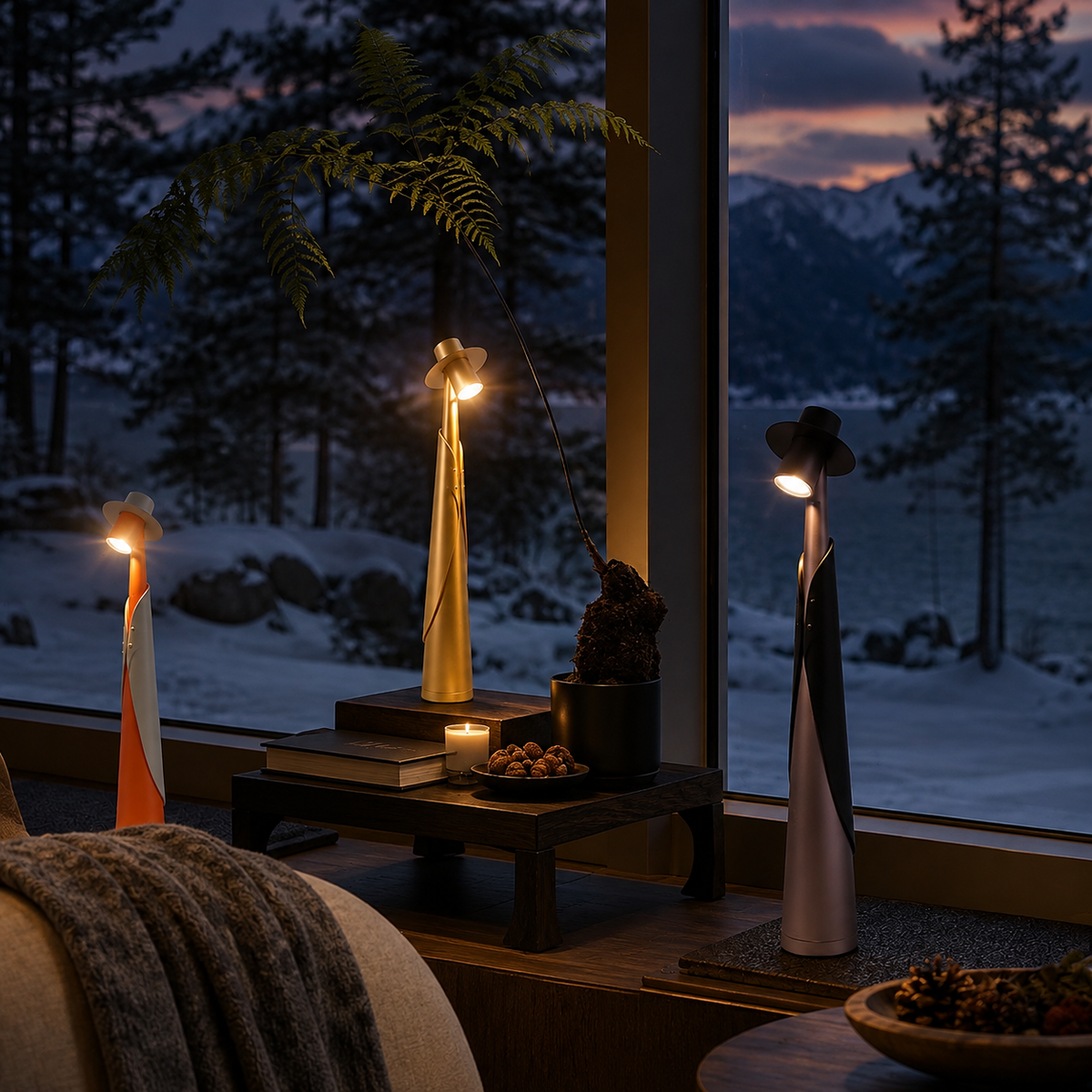 Table Lamp | Sculptural Hat-Shaped Touch Light, Rechargeable LED 3
