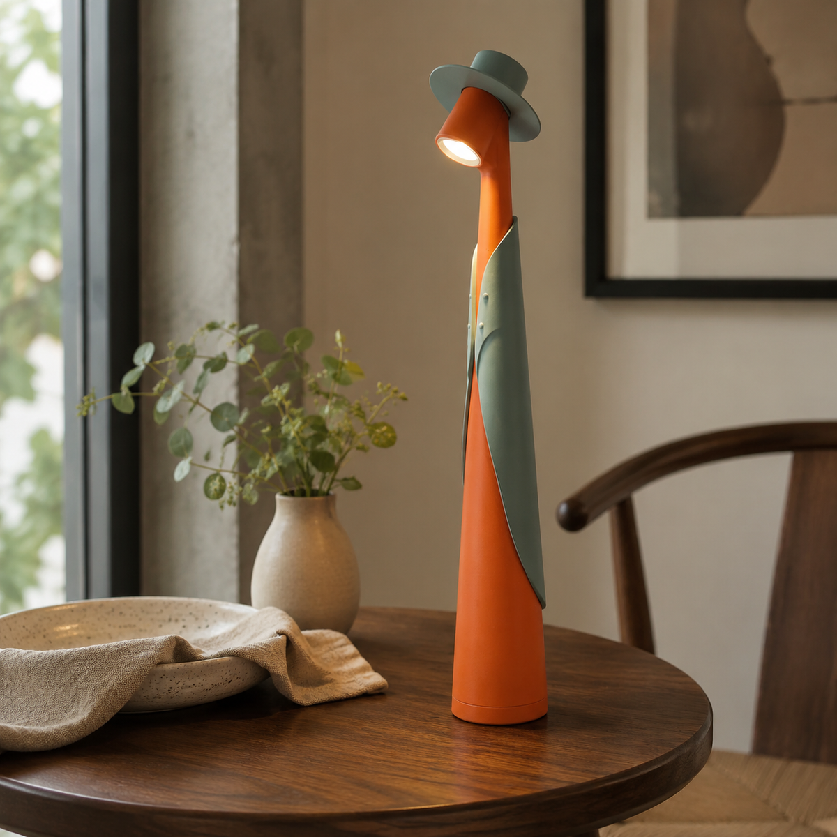 Table Lamp | Sculptural Hat-Shaped Touch Light, Rechargeable LED 4
