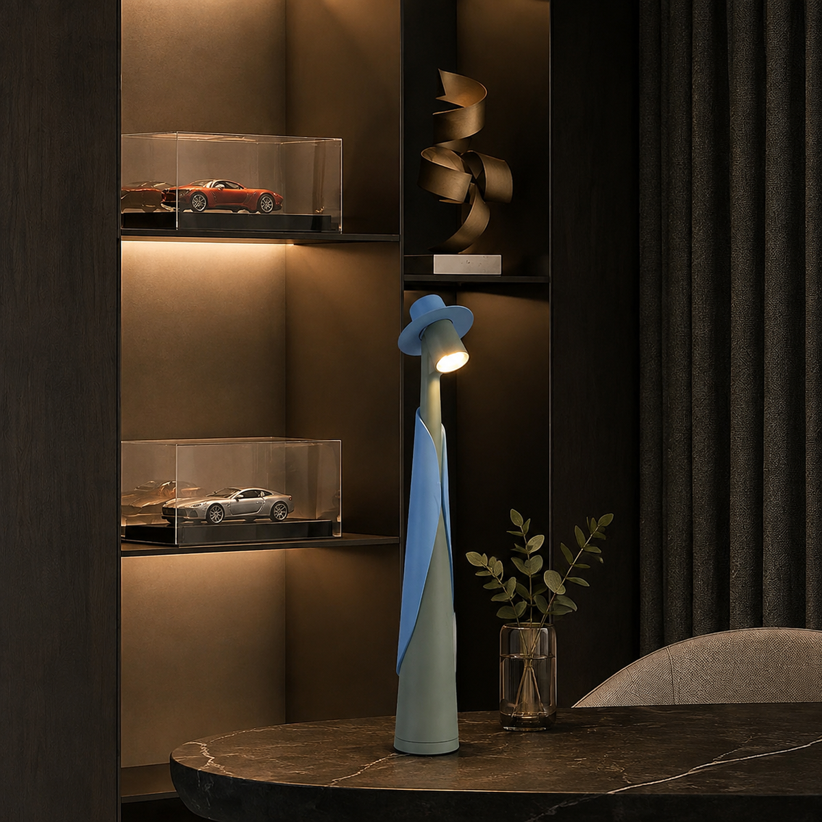 Table Lamp | Sculptural Hat-Shaped Touch Light, Rechargeable LED 6