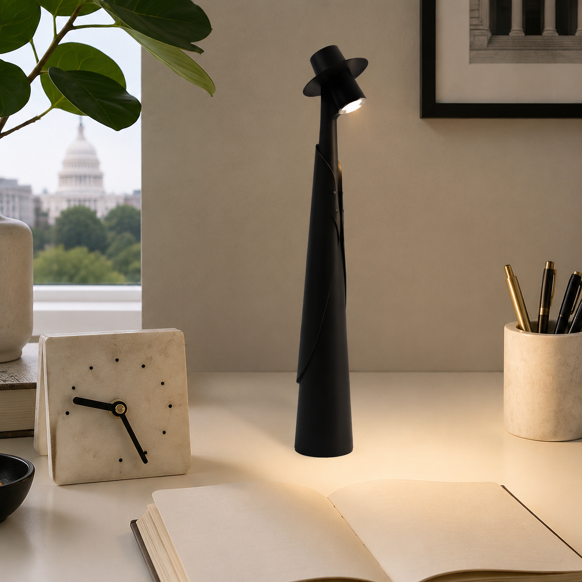 Table Lamp | Sculptural Hat-Shaped Touch Light, Rechargeable LED 7