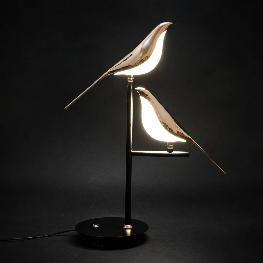 Table Lamp | Sculptural Two Bird LED Accent Light, Metal Construction, Gold Finish 3