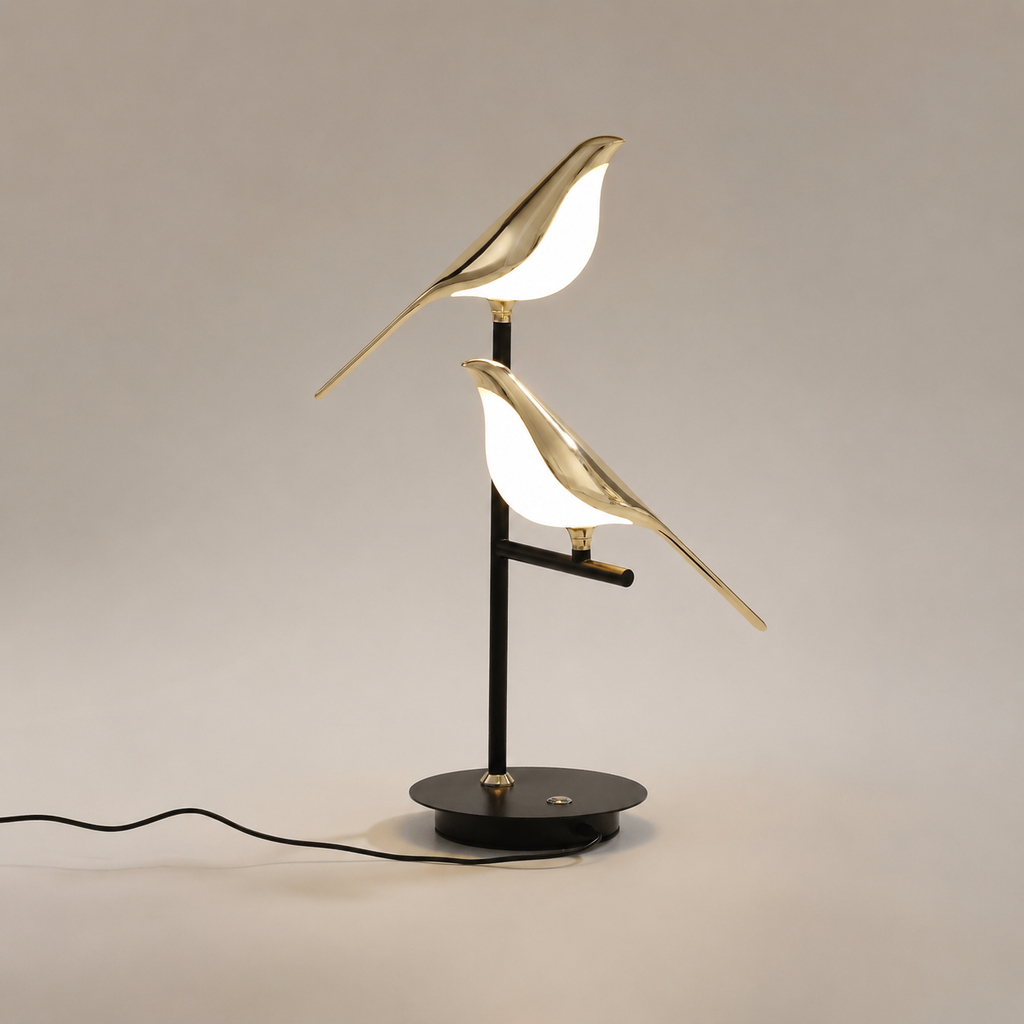 Table Lamp | Sculptural Two Bird LED Accent Light, Metal Construction, Gold Finish 5