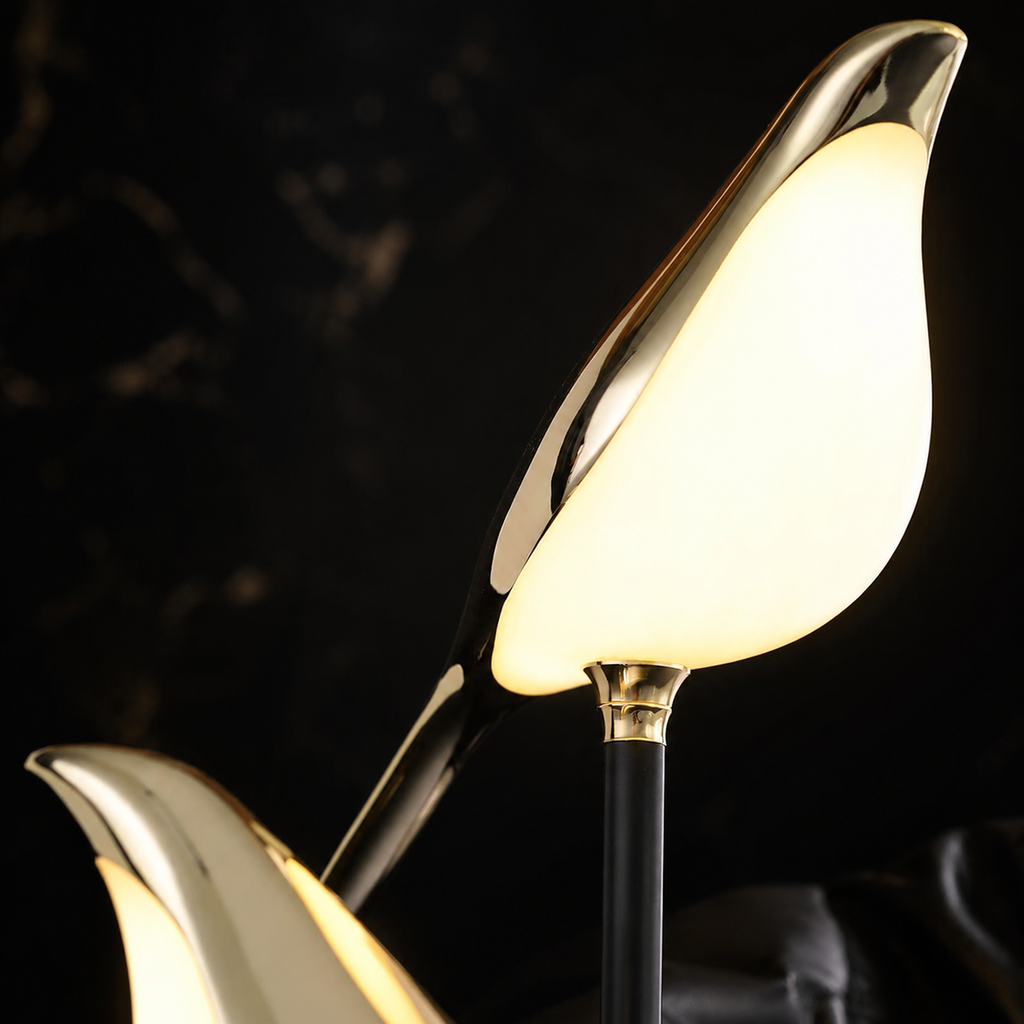 Table Lamp | Sculptural Two Bird LED Accent Light, Metal Construction, Gold Finish 6