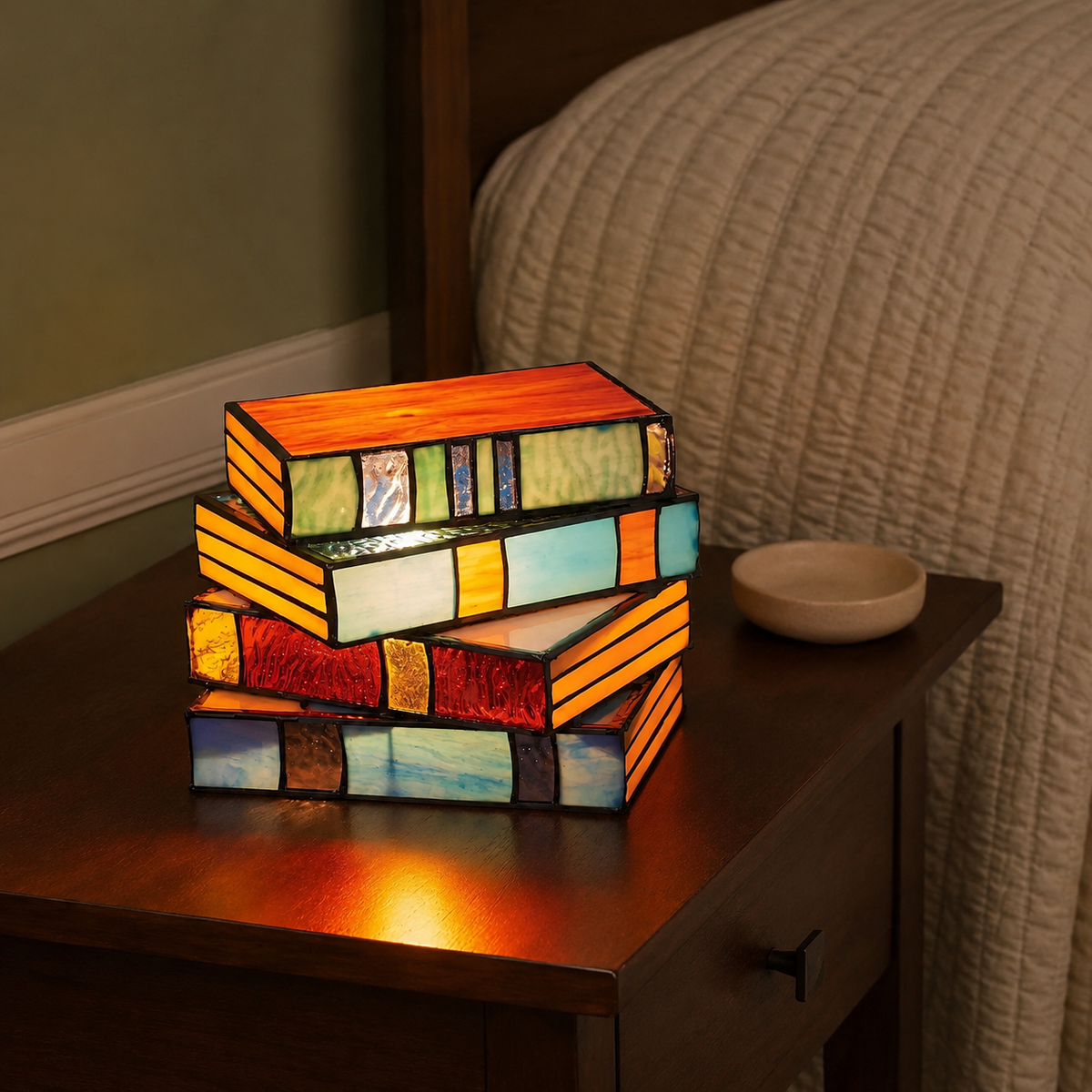 Table Lamp | Stained Glass Stacked Book Design, Handcrafted Multicolor Finish 0