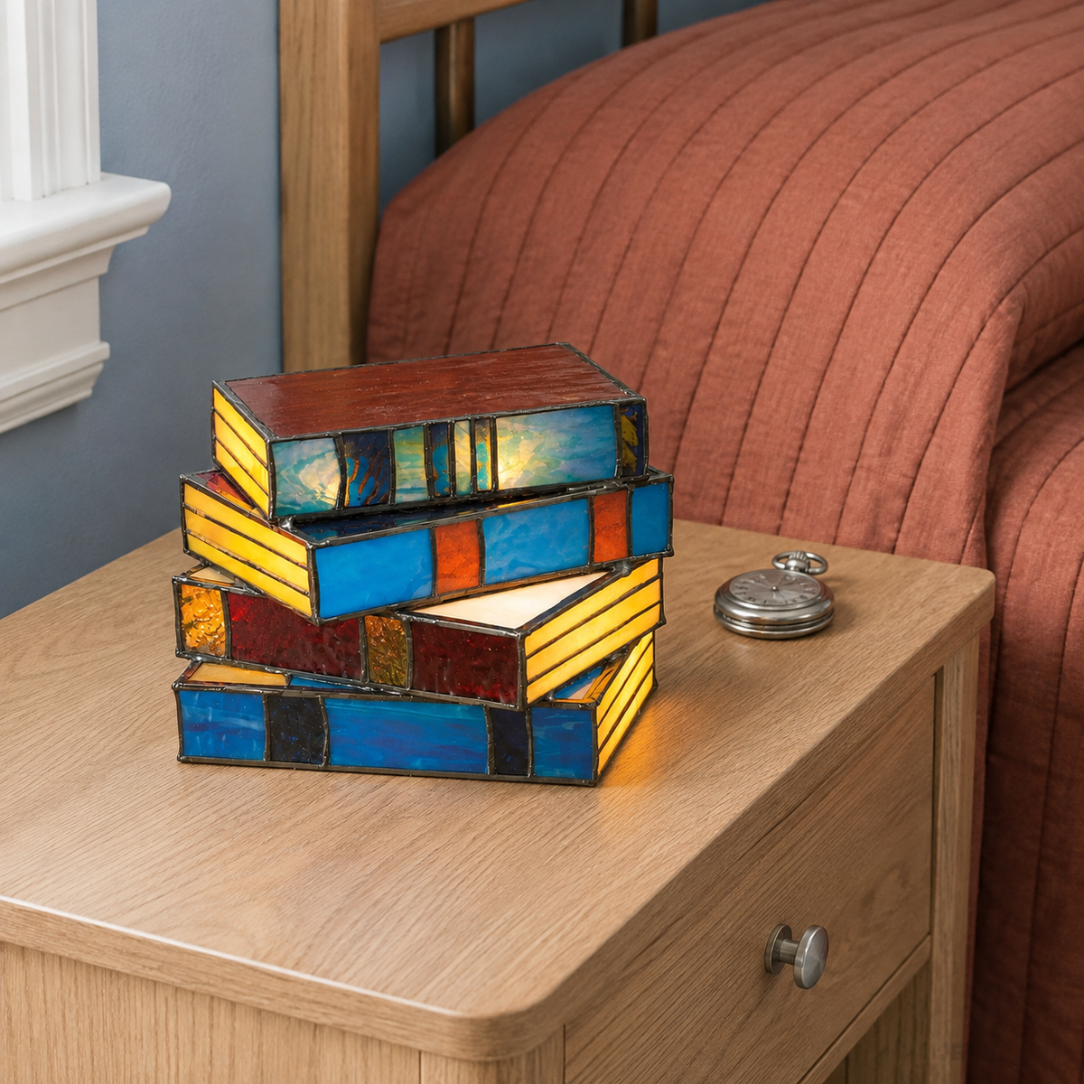 Table Lamp | Stained Glass Stacked Book Design, Handcrafted Multicolor Finish 1