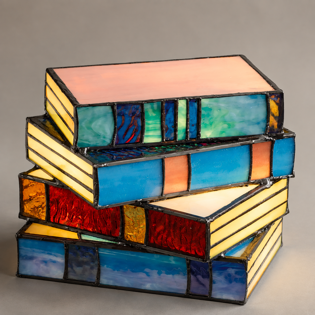 Table Lamp | Stained Glass Stacked Book Design, Handcrafted Multicolor Finish 2
