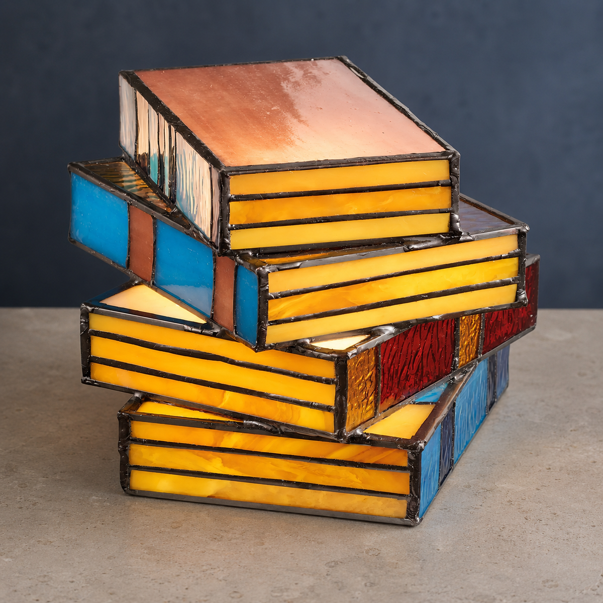 Table Lamp | Stained Glass Stacked Book Design, Handcrafted Multicolor Finish 3