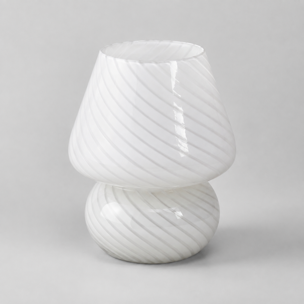 Table Lamp | Swirled Mushroom Design, Glass, White Pink And Beige 0