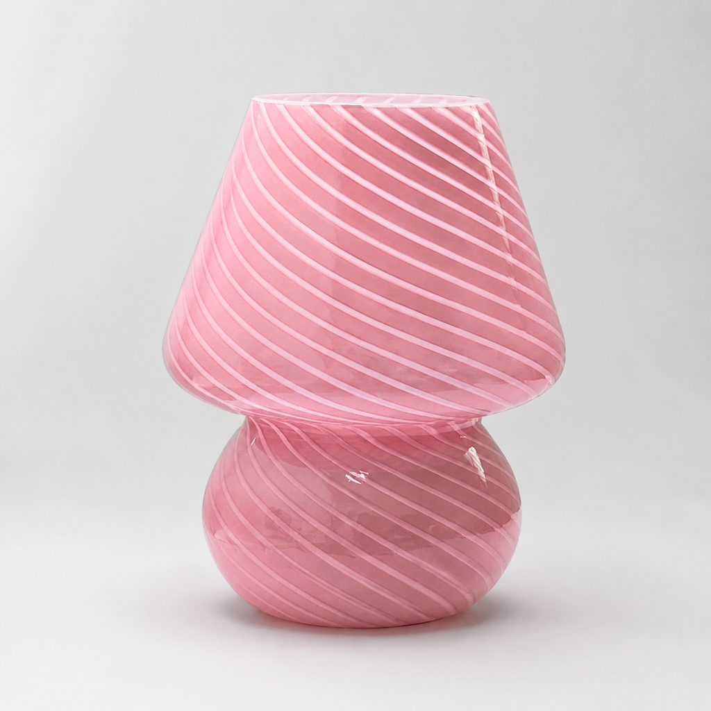Table Lamp | Swirled Mushroom Design, Glass, White Pink And Beige 5