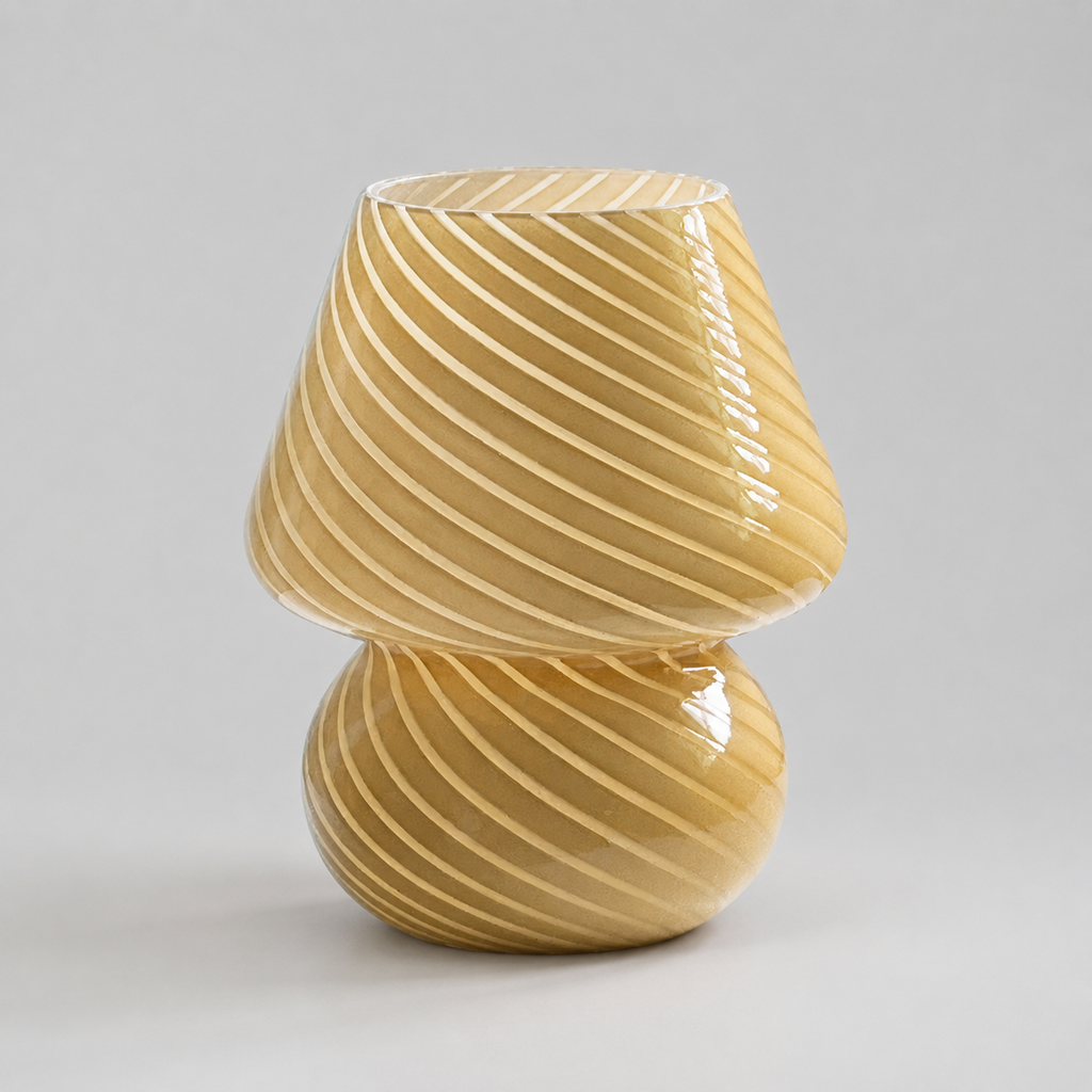 Table Lamp | Swirled Mushroom Design, Glass, White Pink And Beige 6