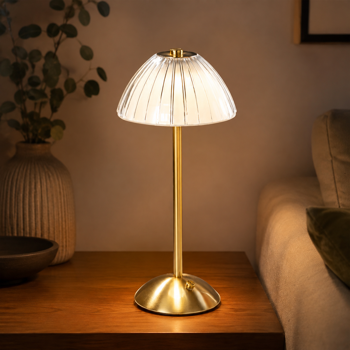 Table Lamp | Touch Dimmable Rechargeable LED, Metal And Acrylic, Gold 0
