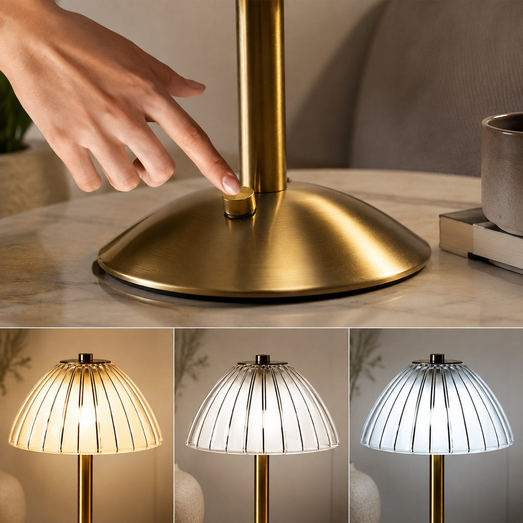 Table Lamp | Touch Dimmable Rechargeable LED, Metal And Acrylic, Gold 2