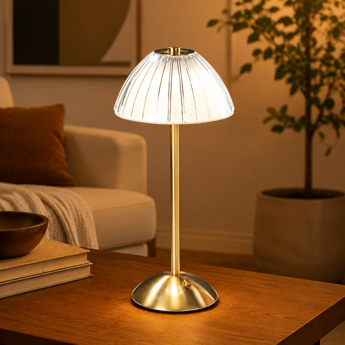 Table Lamp | Touch Dimmable Rechargeable LED, Metal And Acrylic, Gold 3