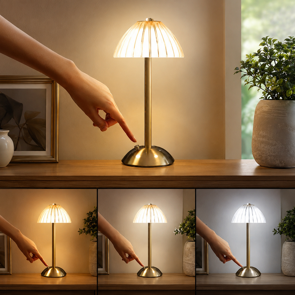 Table Lamp | Touch Dimmable Rechargeable LED, Metal And Acrylic, Gold 7