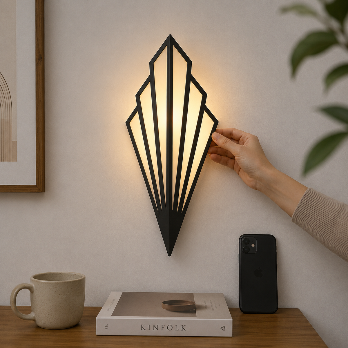 Wall Lamp Geometric Triangular Design, Painted Iron, LED Light 5