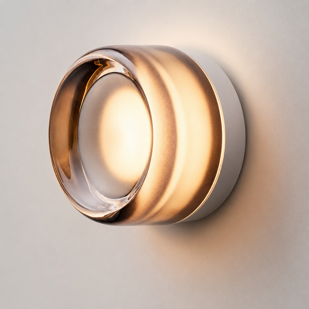 Wall Lamp Round Ribbed Design, Acrylic and Aluminum, Warm White LED Light 1