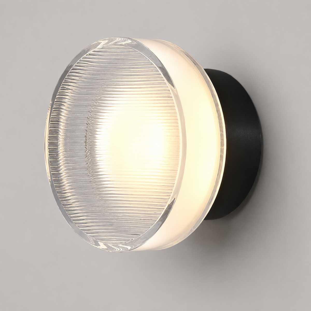 Wall Lamp Round Ribbed Design, Acrylic and Aluminum, Warm White LED Light 2