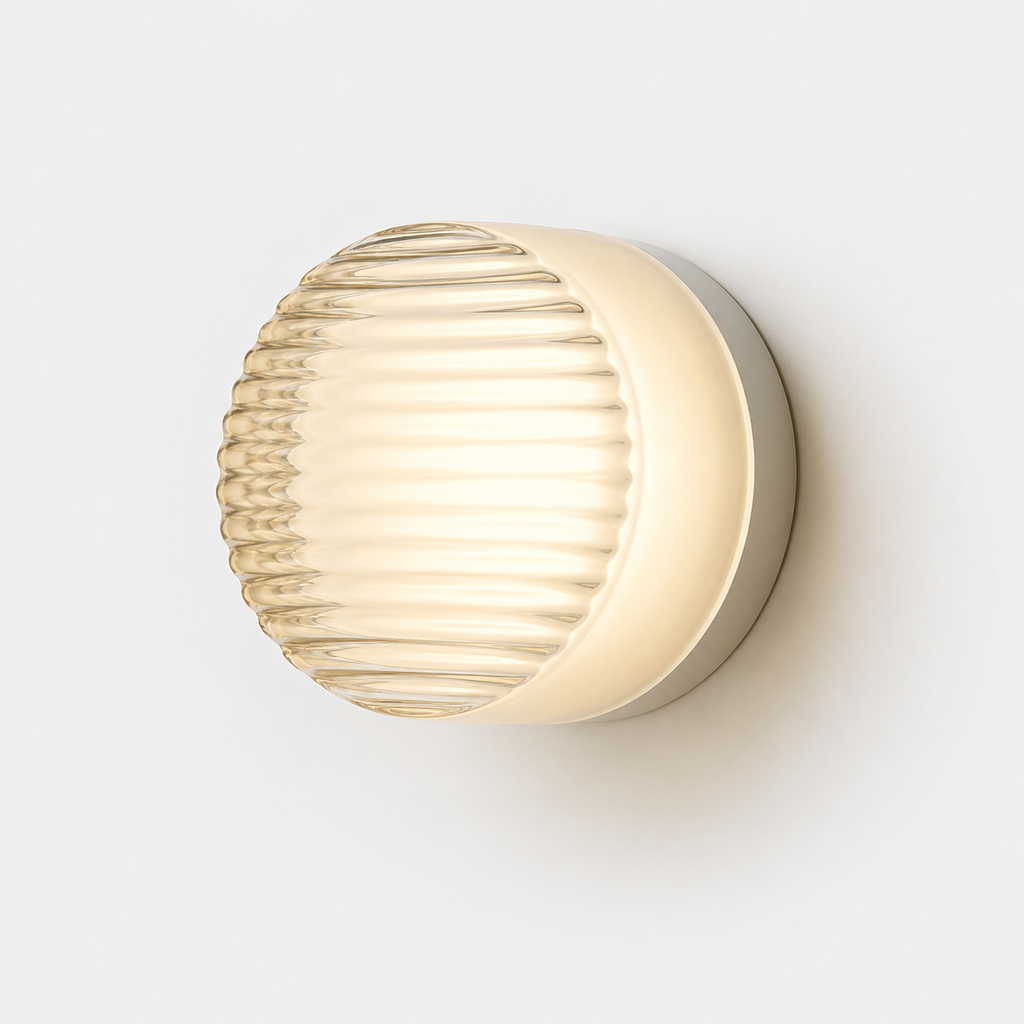 Wall Lamp Round Ribbed Design, Acrylic and Aluminum, Warm White LED Light 6