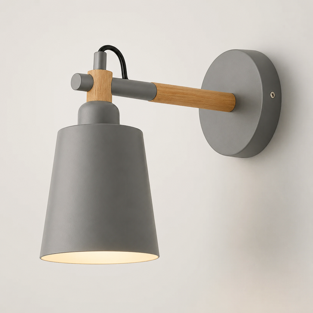 Wall Lamp Scandinavian Cone Design, Solid Wood and Iron, LED Light 1