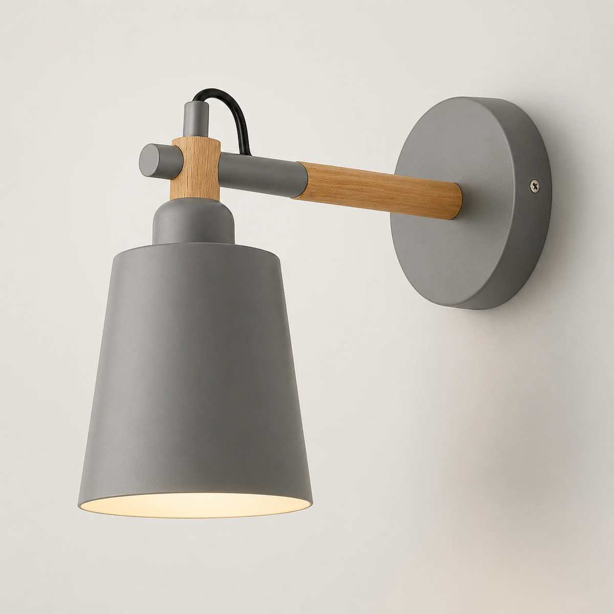 Wall Lamp Scandinavian Cone Design, Solid Wood and Iron, LED Light 1