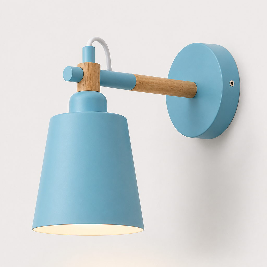 Wall Lamp Scandinavian Cone Design, Solid Wood and Iron, LED Light 2