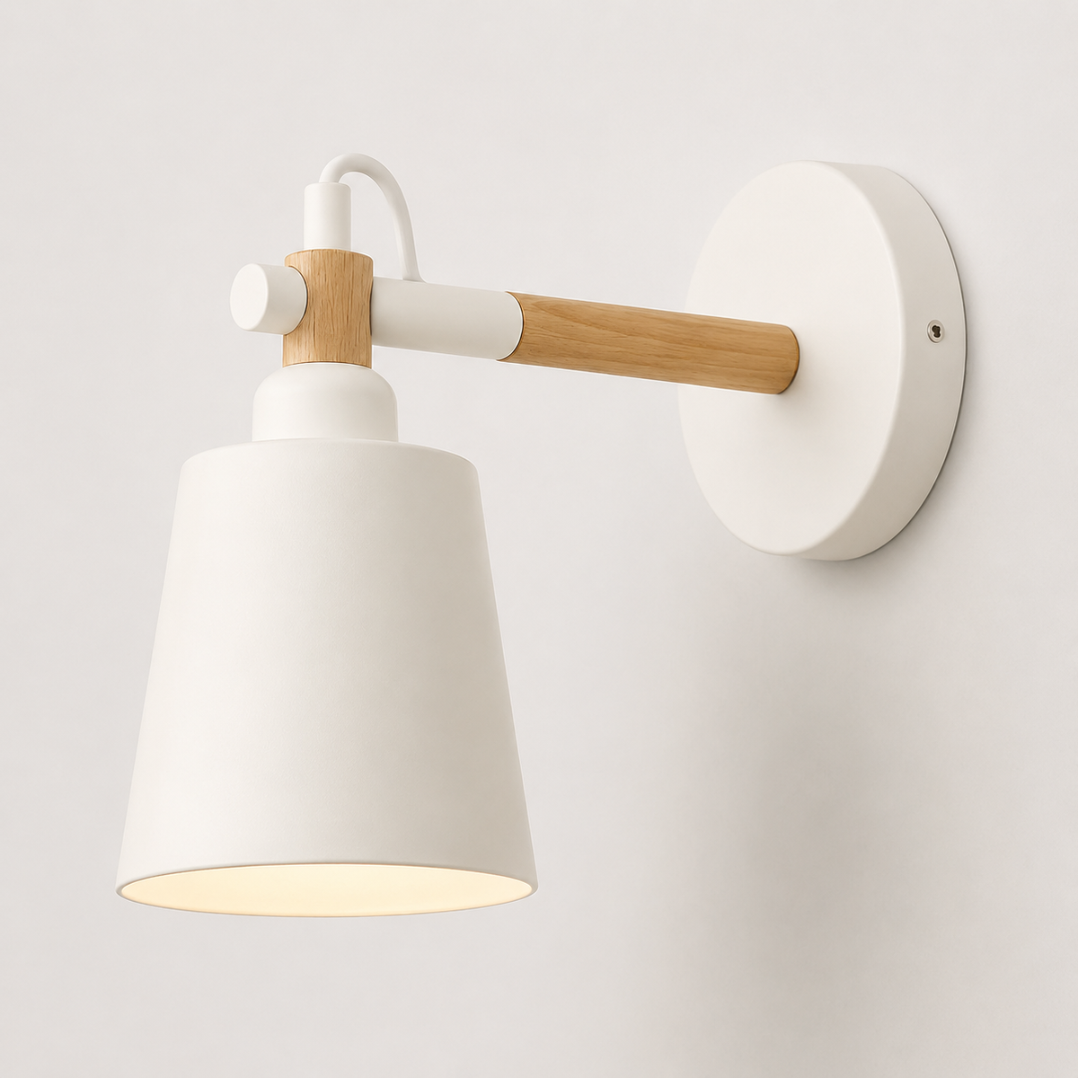 Wall Lamp Scandinavian Cone Design, Solid Wood and Iron, LED Light 3