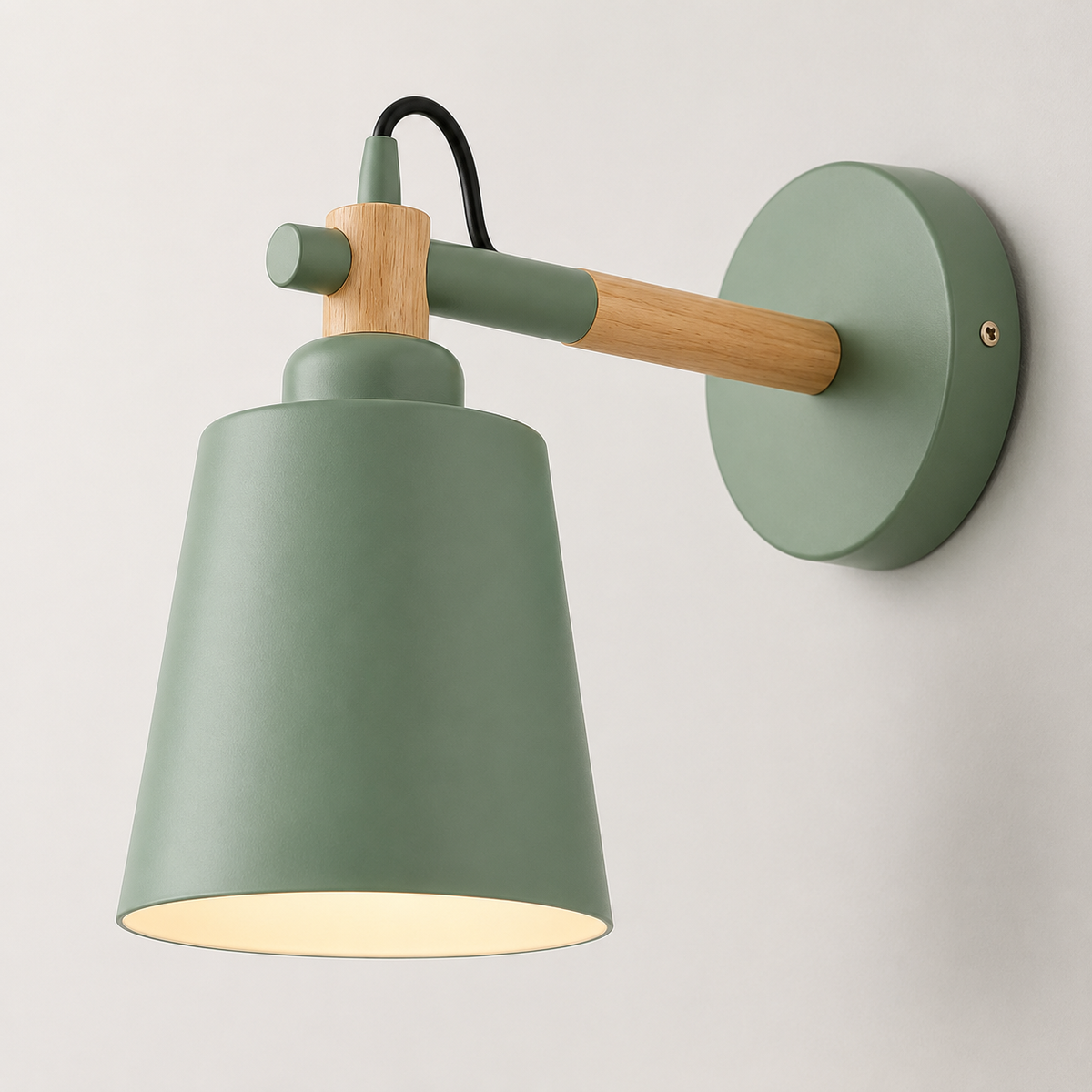 Wall Lamp Scandinavian Cone Design, Solid Wood and Iron, LED Light 4